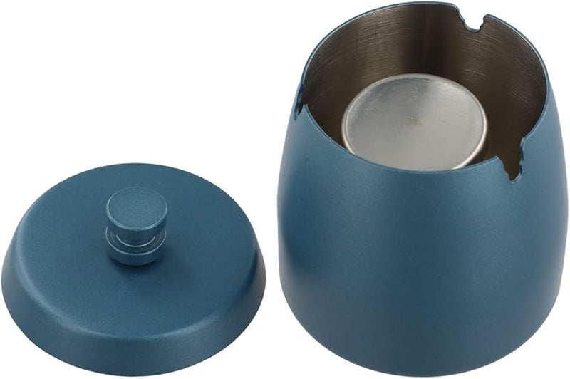 Blue Smokeless Windproof Ashtray with Lid for Home Office Outdoor Patio Balcony - Image 2